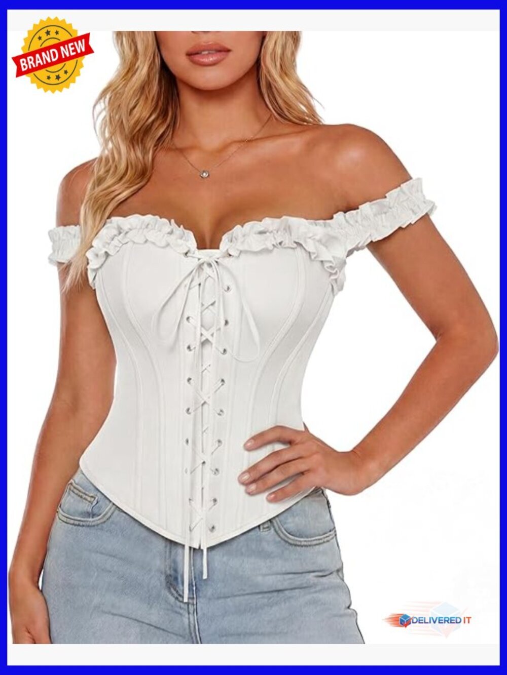 Lace Up Overbust Corset Top with Detachable Straps